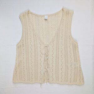 Old Navy Ivory Crochet Vest Boho Tie-Front Sweater Tank Top Size M